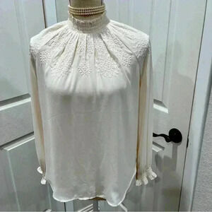 Ann Taylor Loft high neck embroidered, cottage core, Prairie core